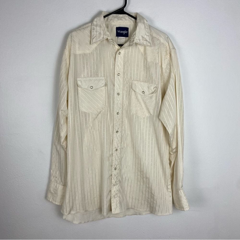 Vintage Wrangler Dressy Snap Button Shirt‎ Sheer Long Sleeve Western Cowboy XL